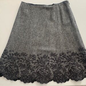 Ann Taylor Gray A-Line Skirt with Black Lace Hem